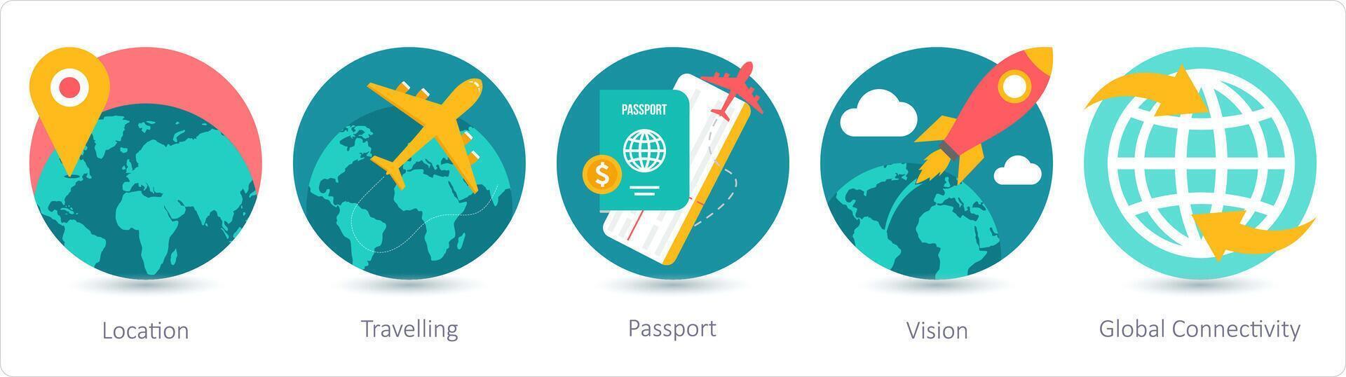 A set of 5 business icons as location, travelling, passport vector