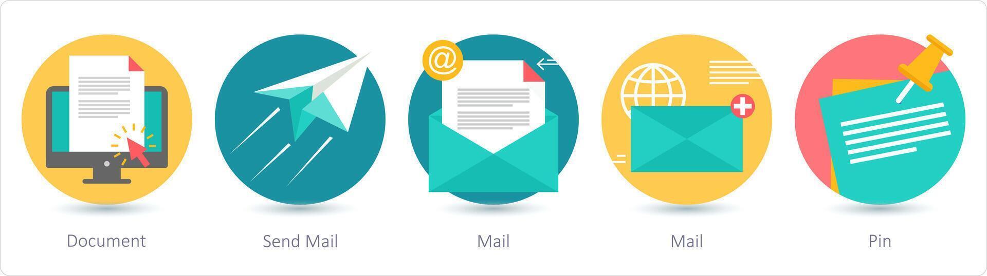 A set of 5 business icons as document, send mail vector