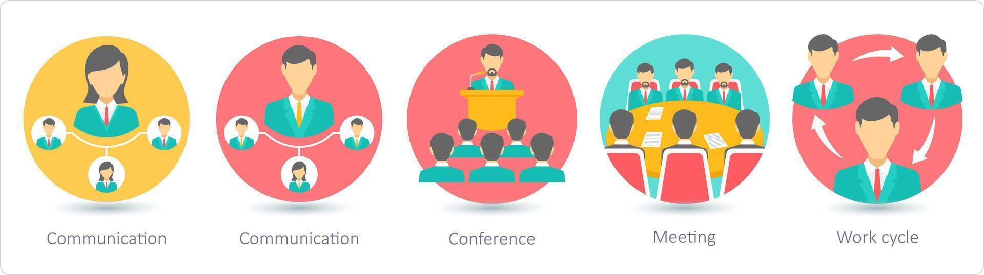 A set of 5 business icons as communication, conference, meeting vector