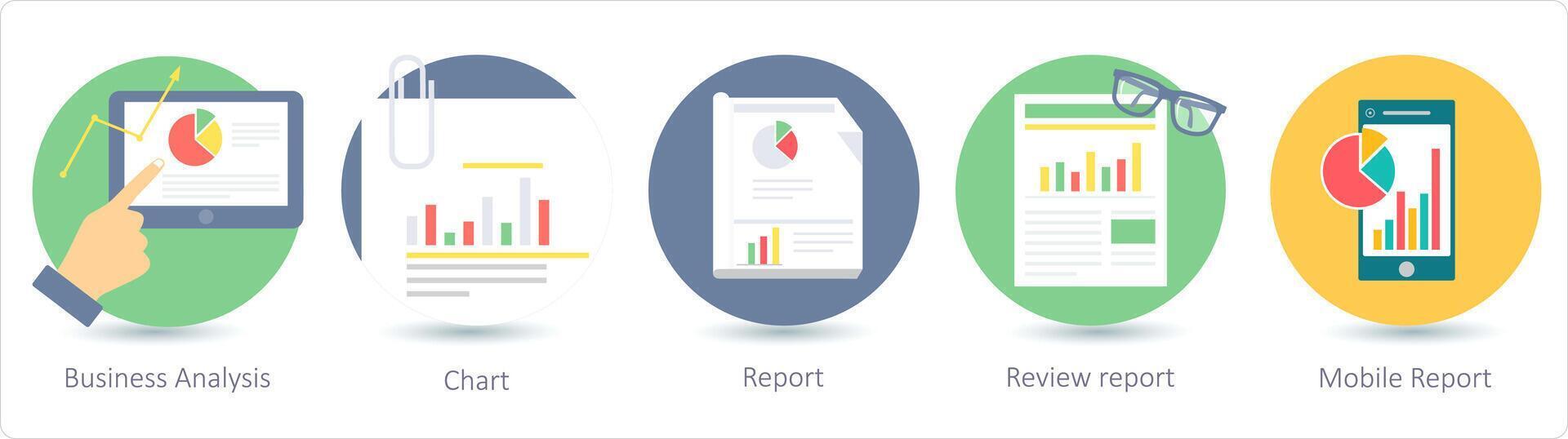 A set of 5 business icons as business analysis, chart, report vector