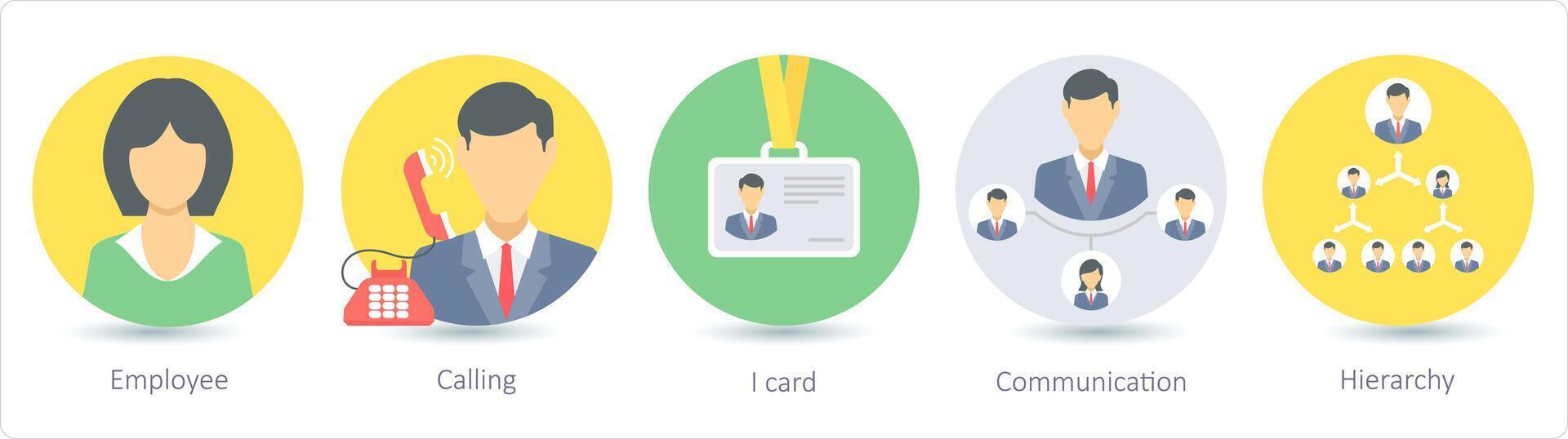 A set of 5 business icons as employee, calling, i card vector
