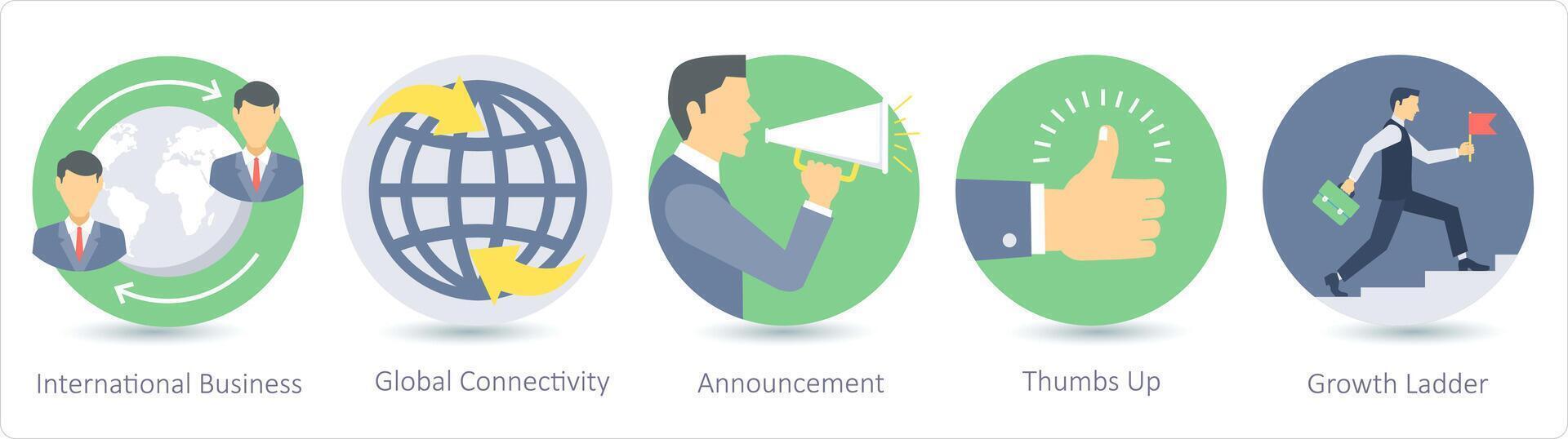 A set of 5 business icons as international business, global connectivity, announcement vector