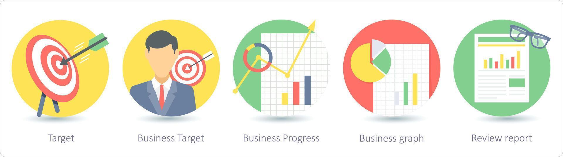 un conjunto de 5 5 negocio íconos como objetivo, negocio objetivo, negocio Progreso vector