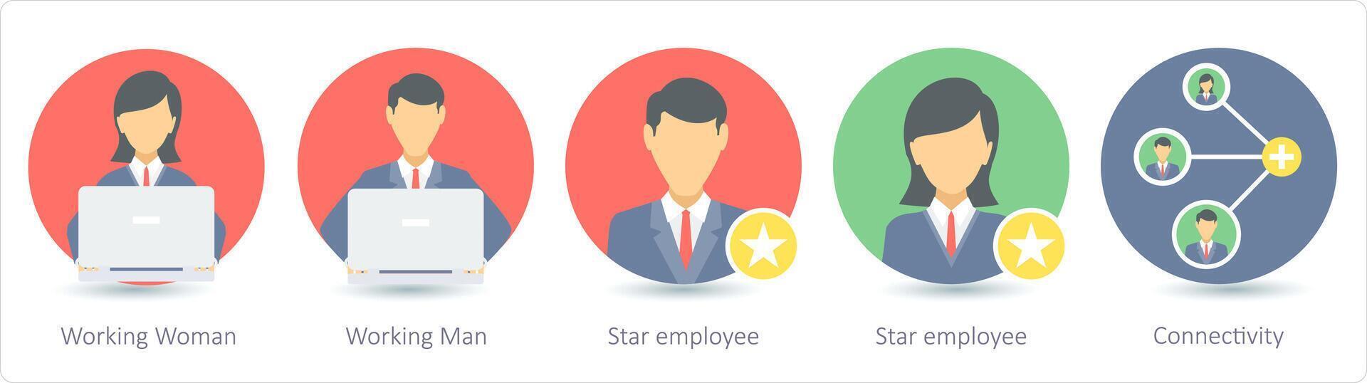 A set of 5 business icons as working woman, working man, star employee vector
