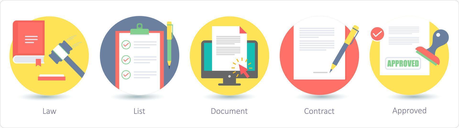 A set of 5 business icons as law, list, document vector