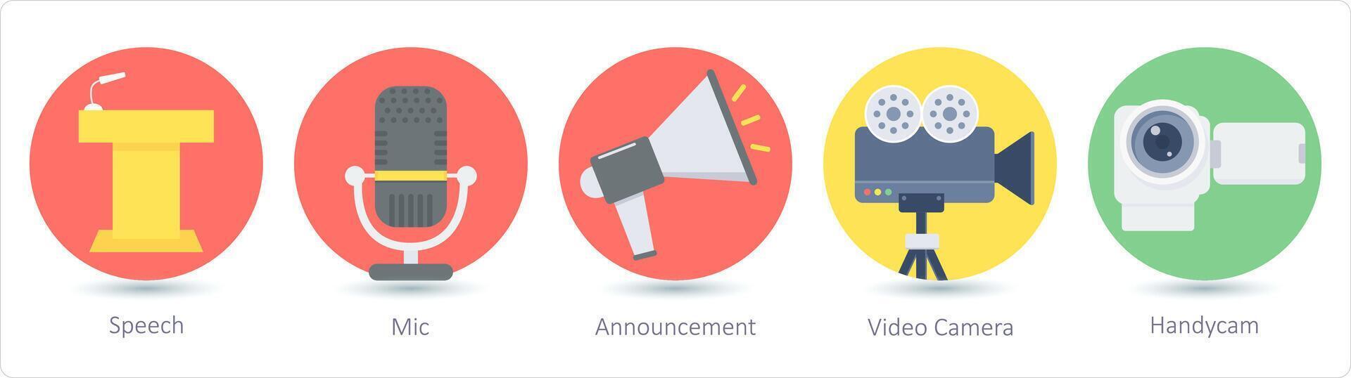 A set of 5 communication icons as speech, mic, announcement vector