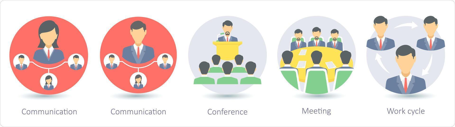 A set of 5 business icons as communication, conference, meeting vector