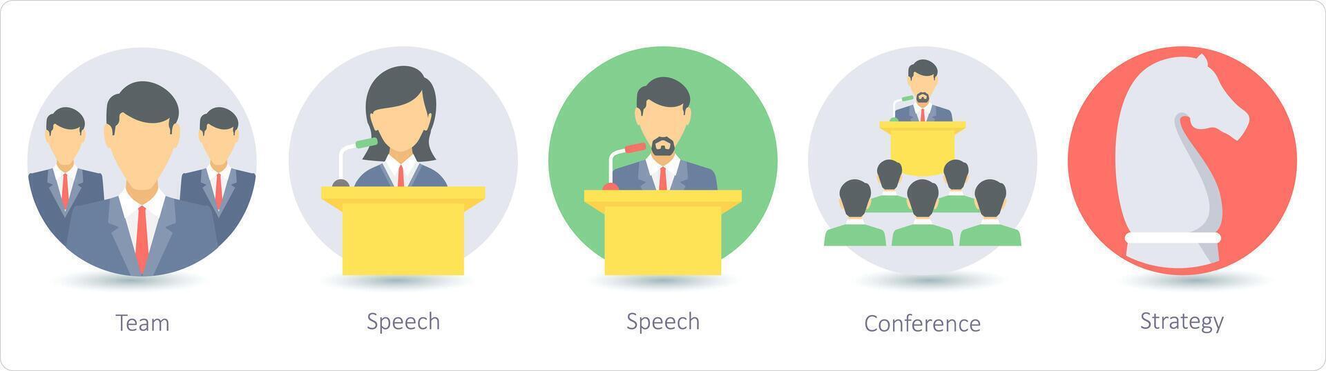 A set of 5 business icons as team, speech, conference vector