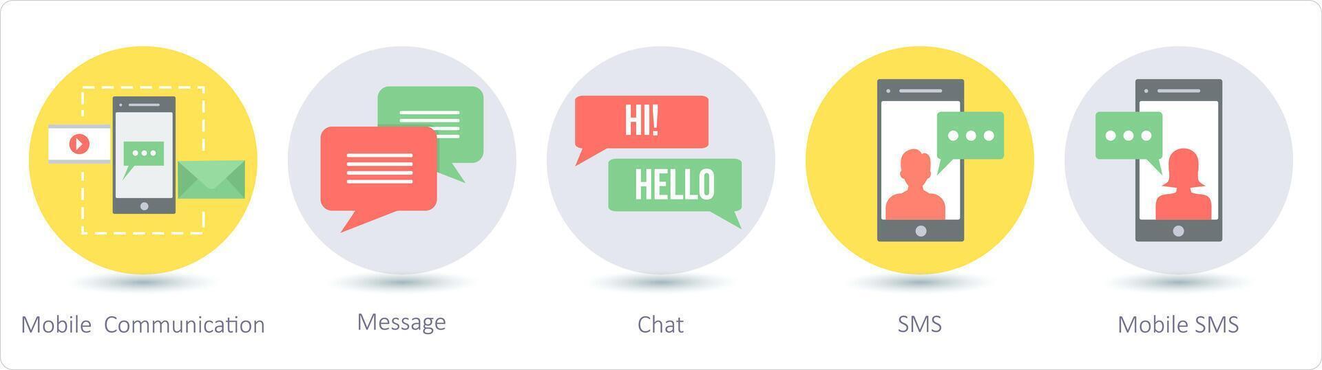 A set of 5 communication icons as mobile communication, message, chat vector