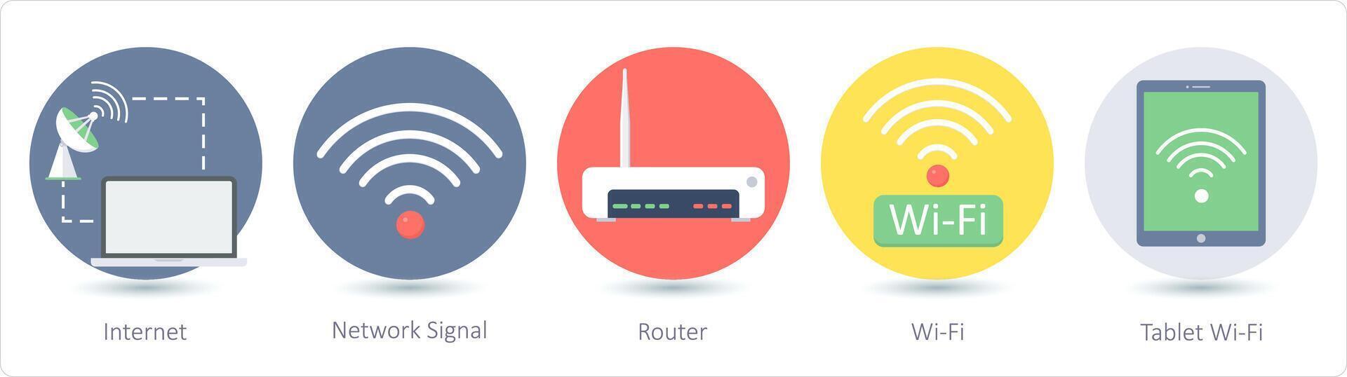 A set of 5 communication icons as internet, network signal, router vector