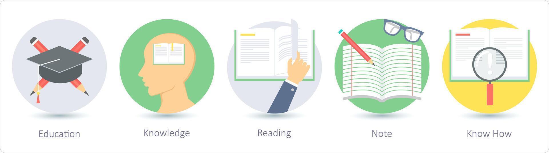 A set of 5 education icons as education, knowledge, reading vector