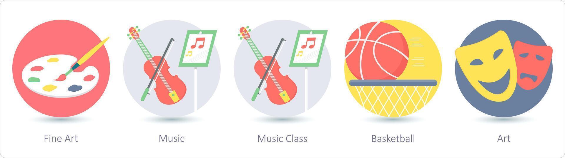 un conjunto de 5 5 educación íconos como multa arte, música, música clase vector