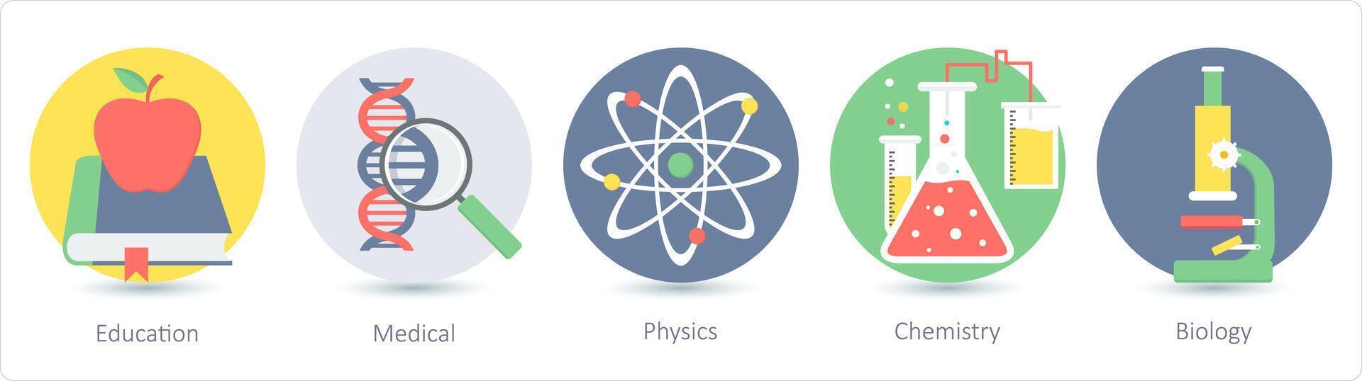 A set of 5 education icons as education, medical, physics vector