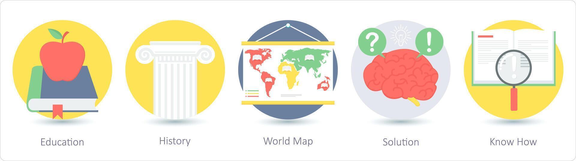 A set of 5 education icons as education, history, world map vector