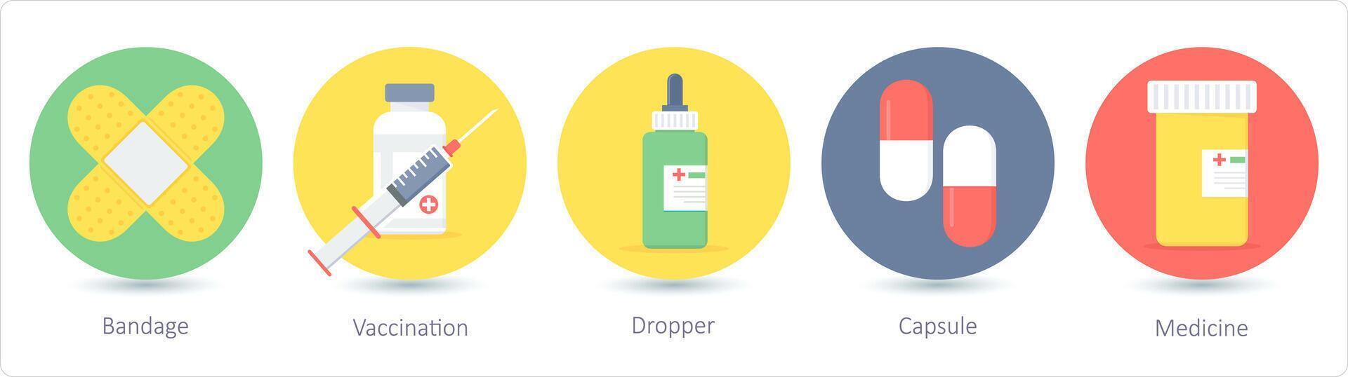 A set of 5 medical icons as bandage, vaccination, dropper vector