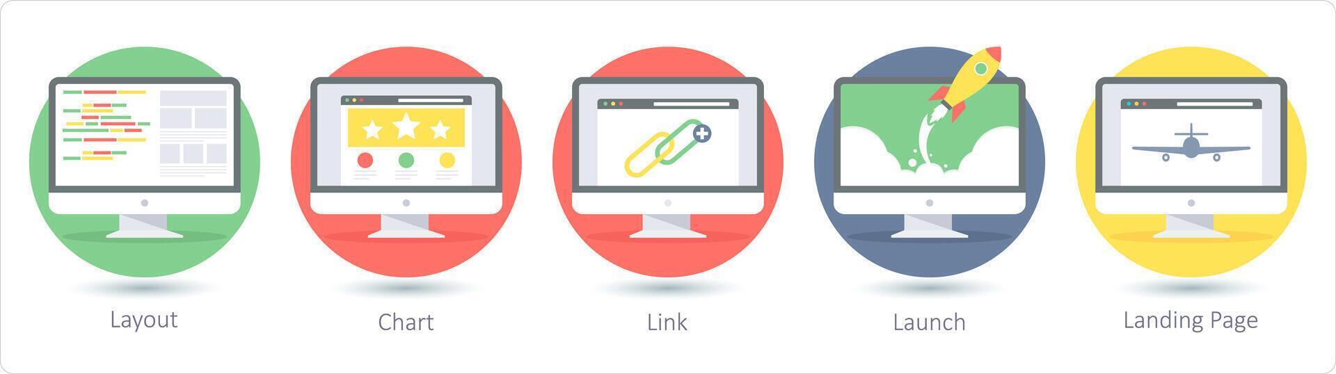 A set of 5 Web Layout icons as layout, chart, link vector