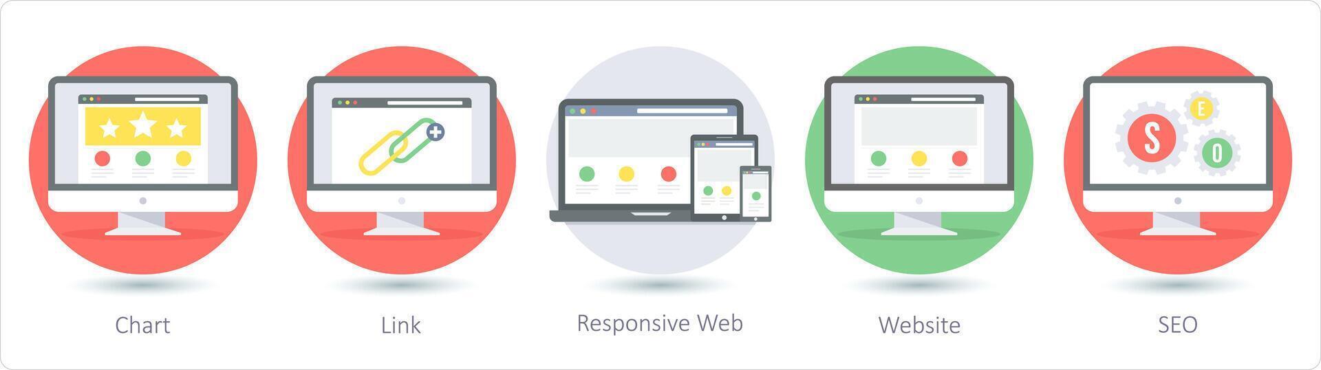 A set of 5 Web Layout icons as chart, link, responsive web vector