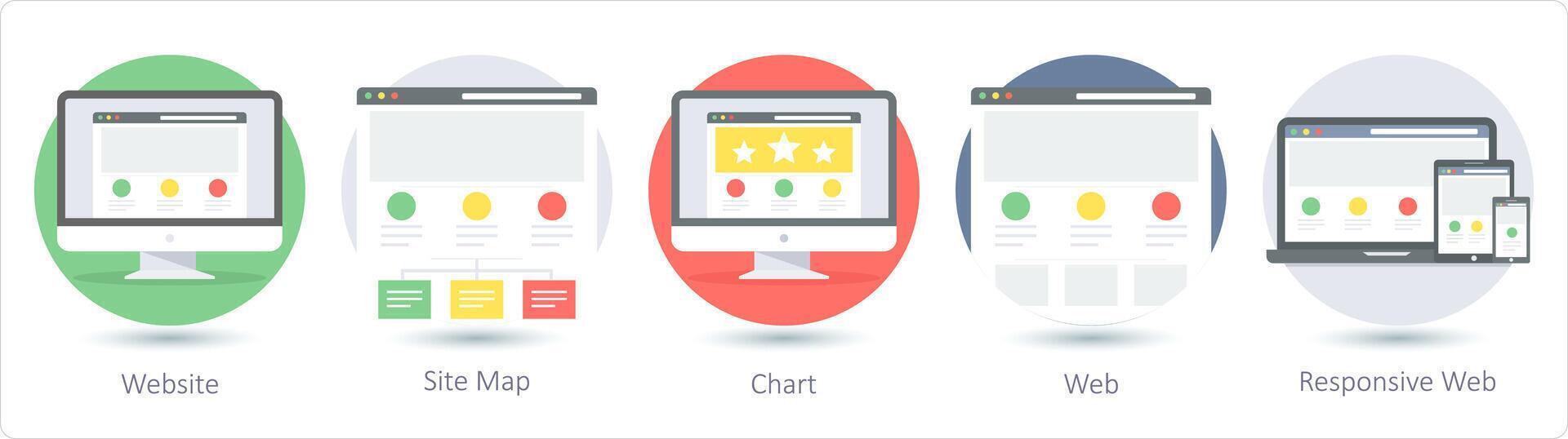 un conjunto de 5 5 web diseño íconos como sitio web, sitio mapa, gráfico vector