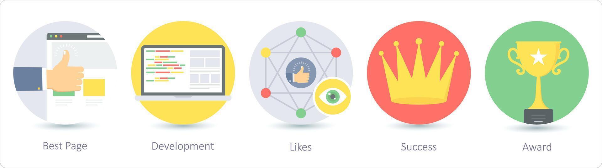 A set of 5 Seo icons as best page, development, likes vector