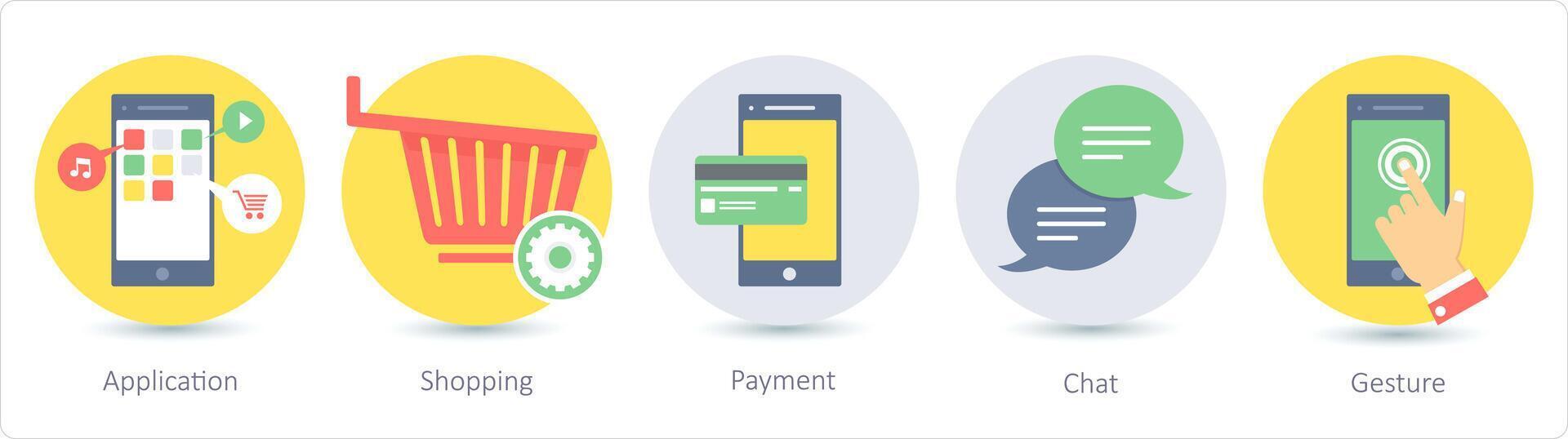 A set of 5 Seo icons as application, shopping, payment vector