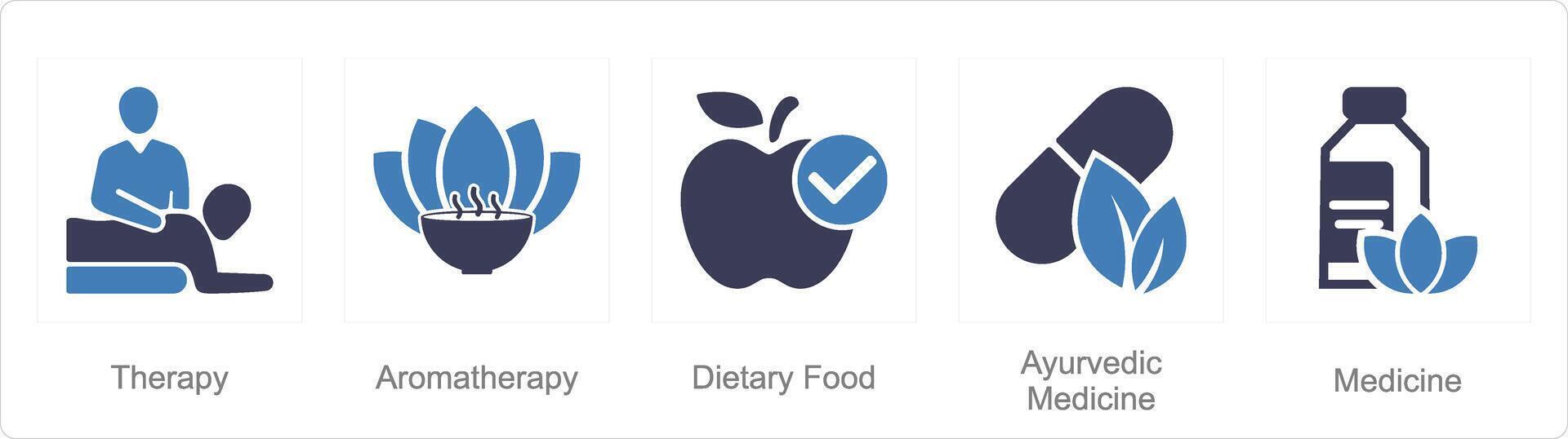 A set of 5 Mix icons as therapy, aromatherapy, dietary food vector