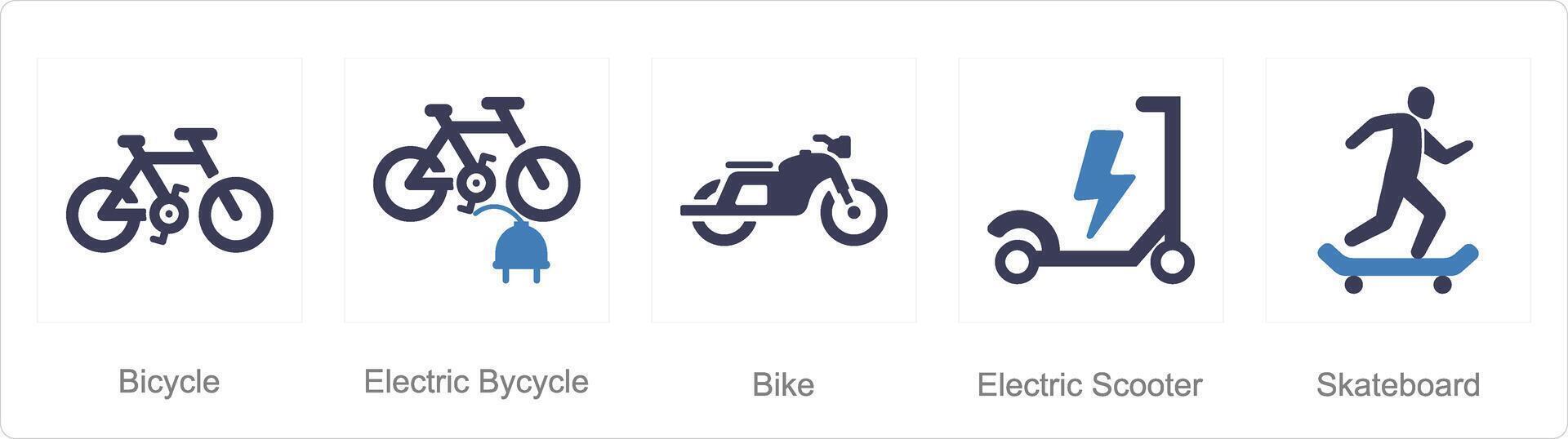 A set of 5 Mix icons as bicycle, electric bicycle, bik vector