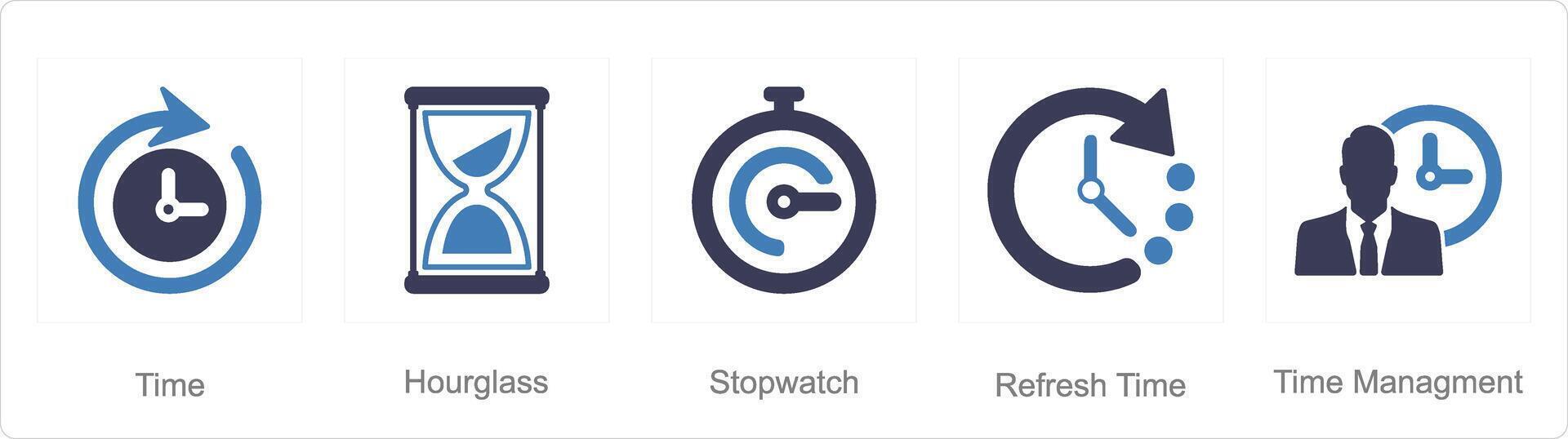 A set of 5 Mix icons as time, hourglass, stopwatch vector