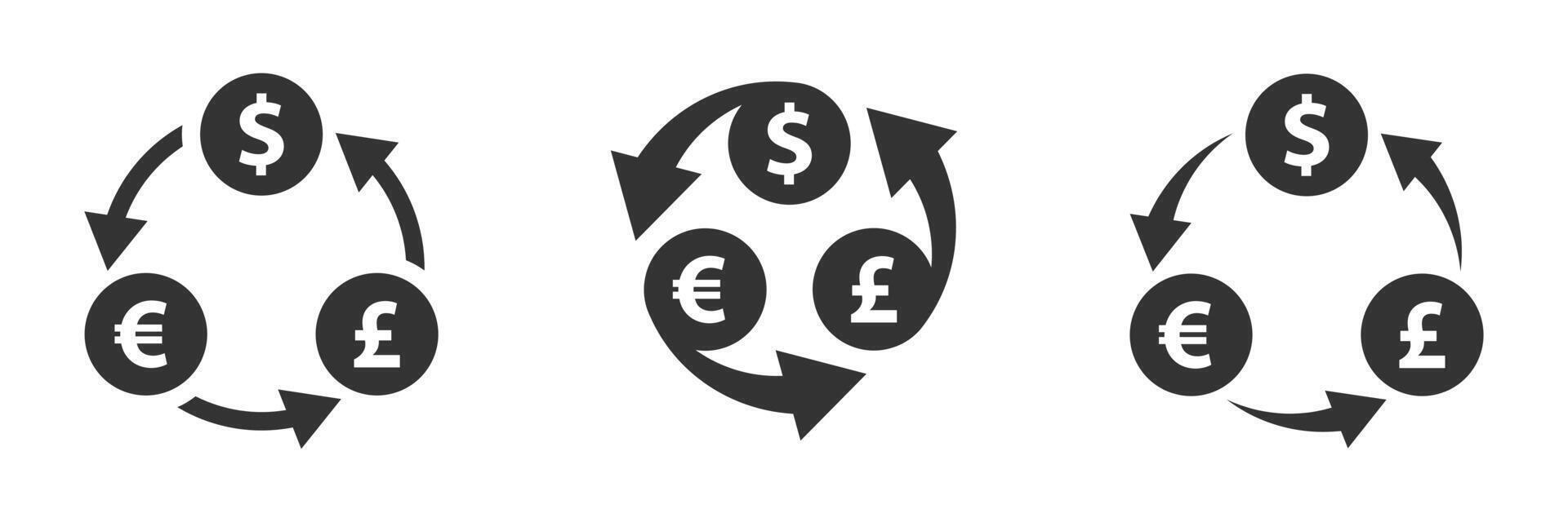 The currency exchange icon. Dollar euro and pound symbols. Flat vector illustration.