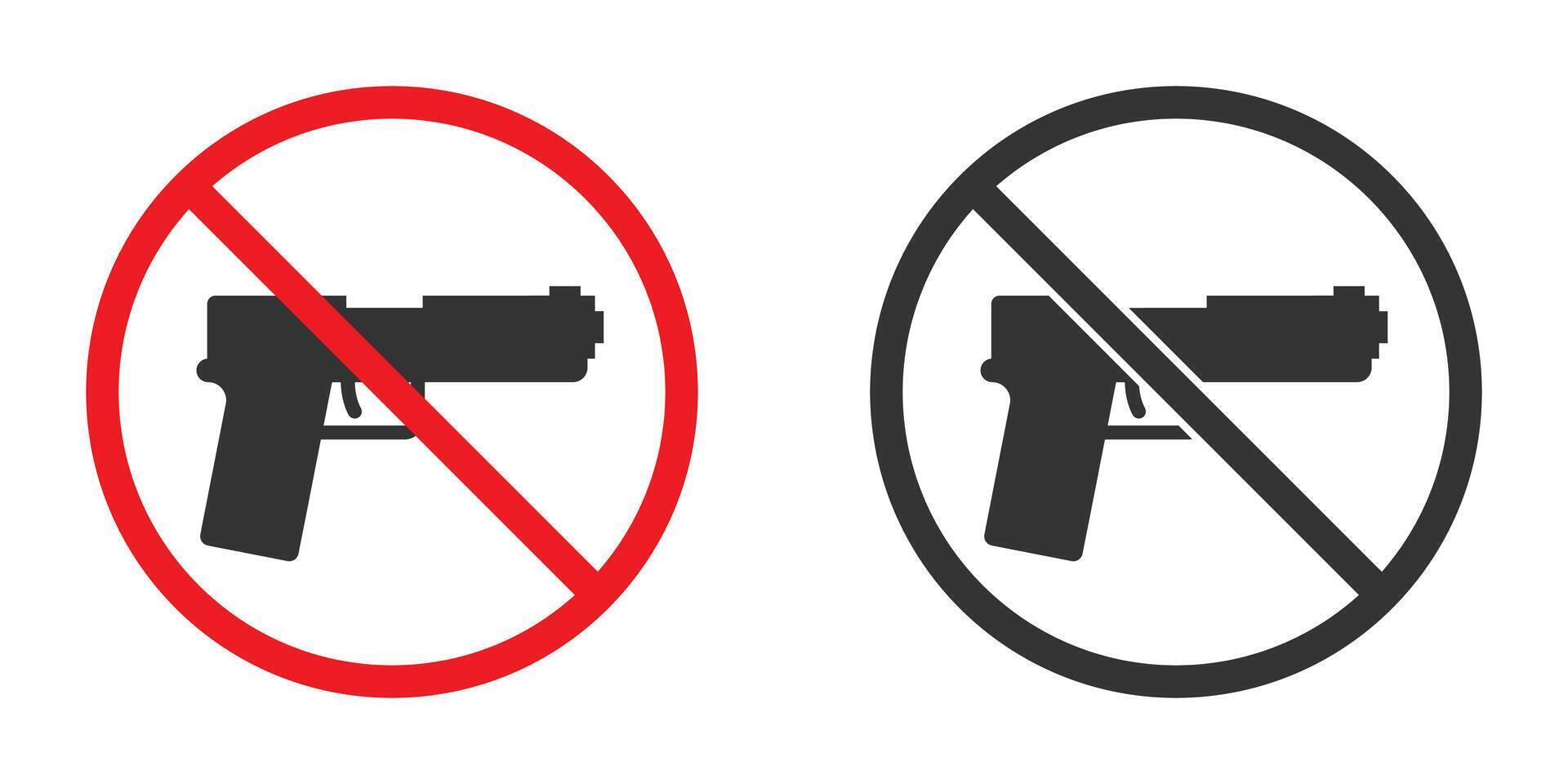 No weapons sign. Prohibiting sign for gun. Black gun in a red crossed circle. Flat vector illustration.