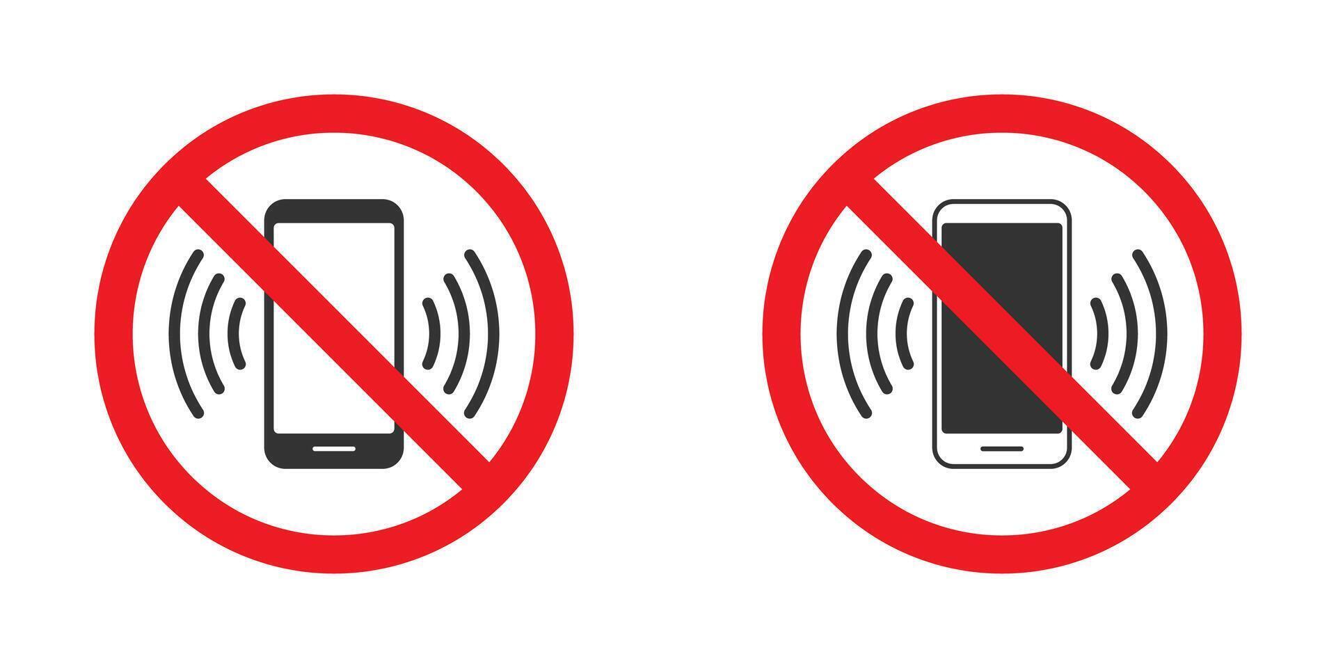 No phone sign. No talking and calling icon. Red cell prohibition. Vector illustration.
