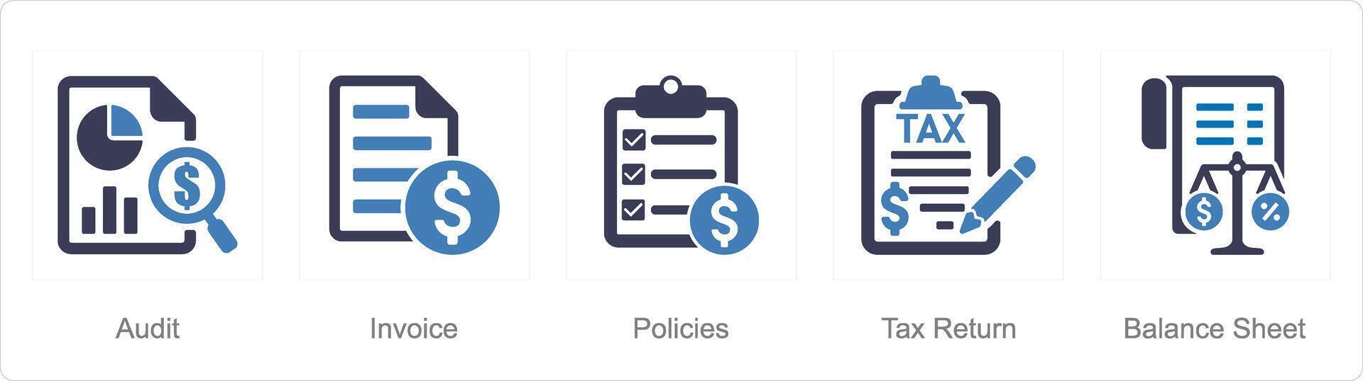 A set of 5 accounting icons as audit, income, policies vector