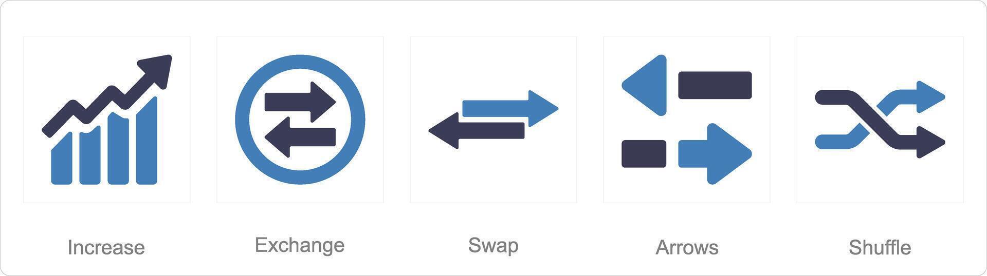 A set of 5 arrows icons as increase, exchange, swap vector