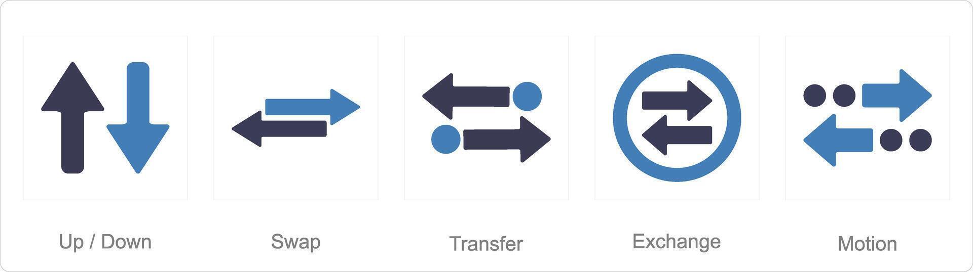 A set of 5 arrows icons as up down, swap, transfer vector