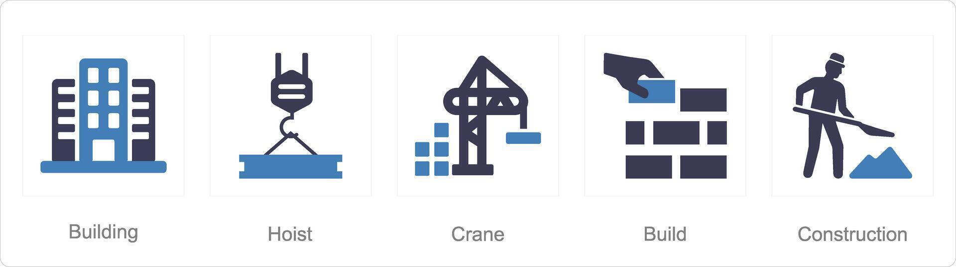 un conjunto de 5 5 construir íconos como edificio, izar, grua vector