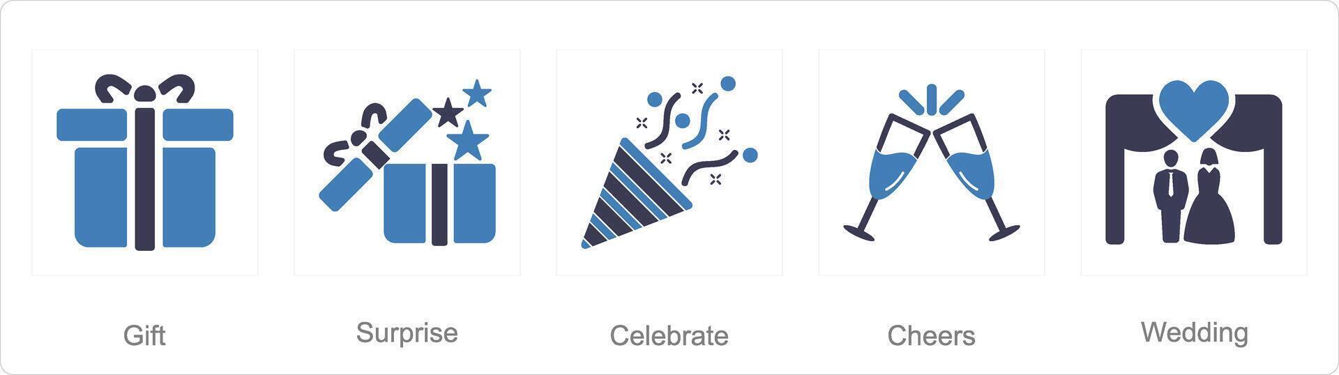 A set of 5 Celebrate icons as invitation, event, cheers vector