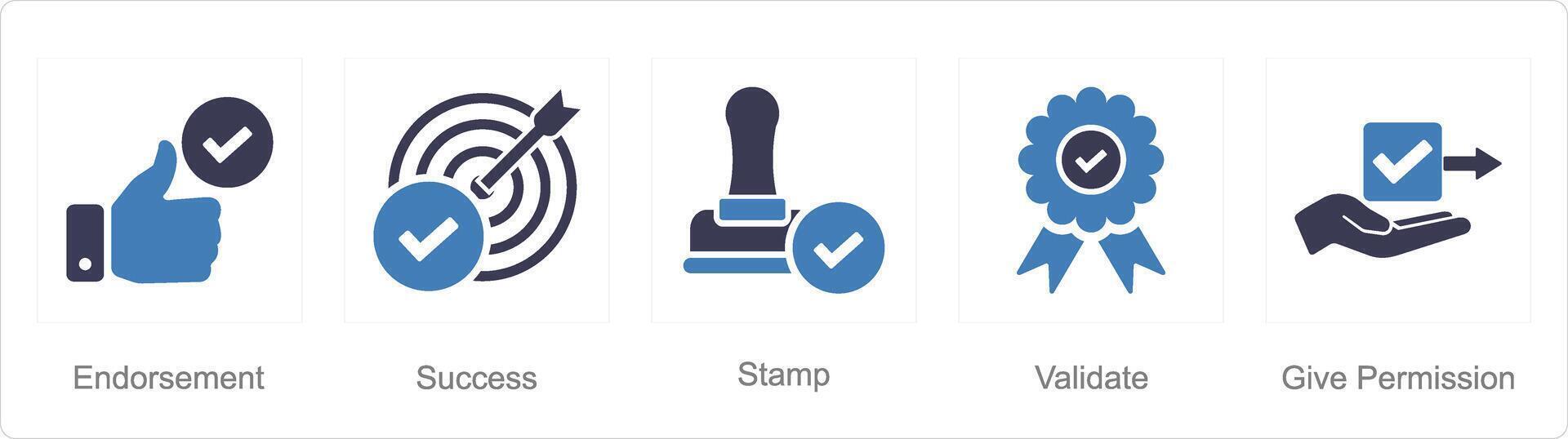 A set of 5 Checkmark icons as endorsement, success, stamp vector