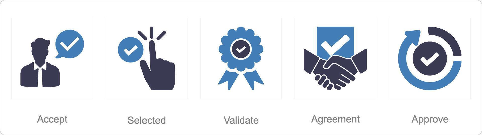 A set of 5 Checkmark icons as accept, selected, validate vector