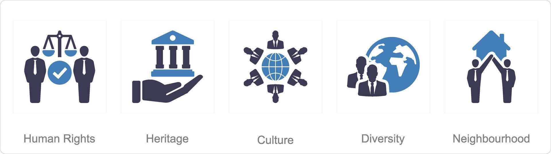 un conjunto de 5 5 comunidad íconos como humano derechos, herencia, cultura vector