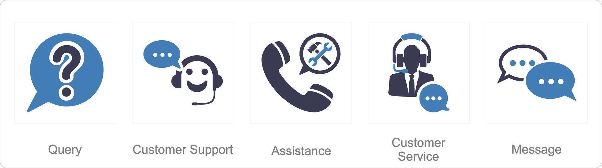 A set of 5 Contact icons as query, customer support, assistance vector