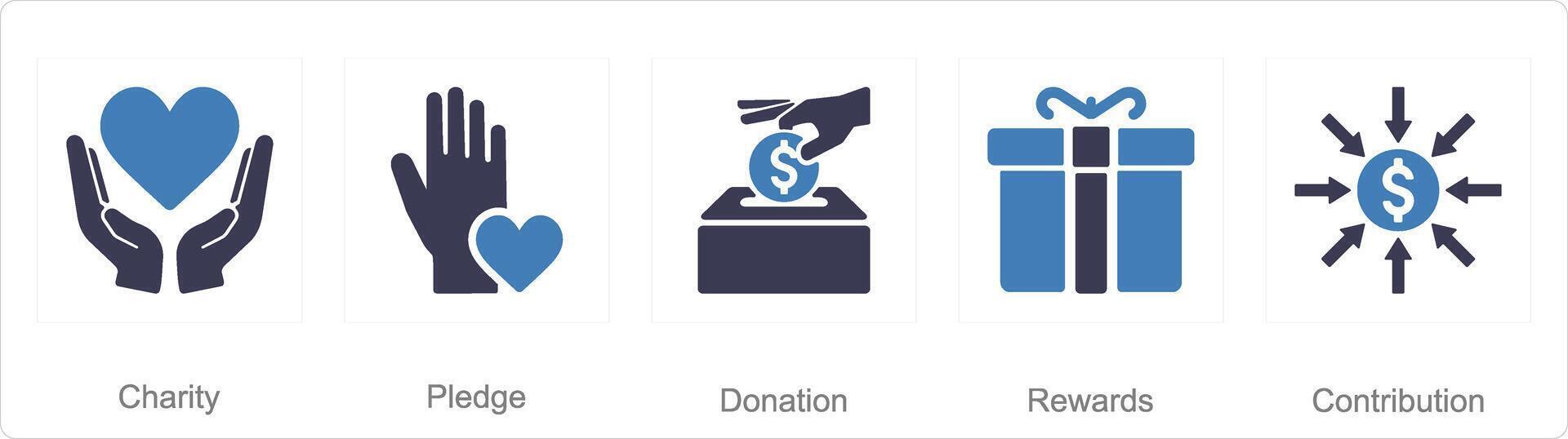 A set of 5 Crowdfunding icons as charity, pledge, donation vector