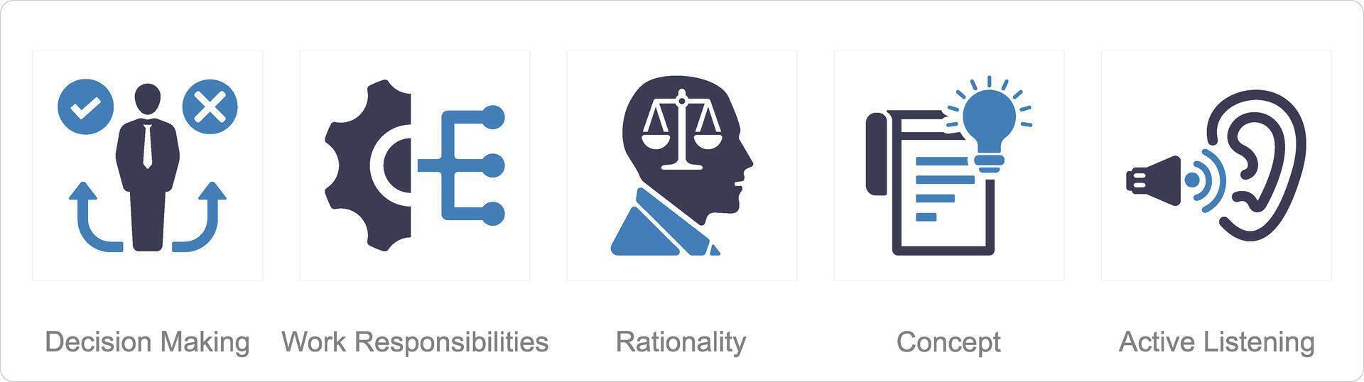 A set of 5 criticalthinking icons as decision making, work responsibilities, rationality vector