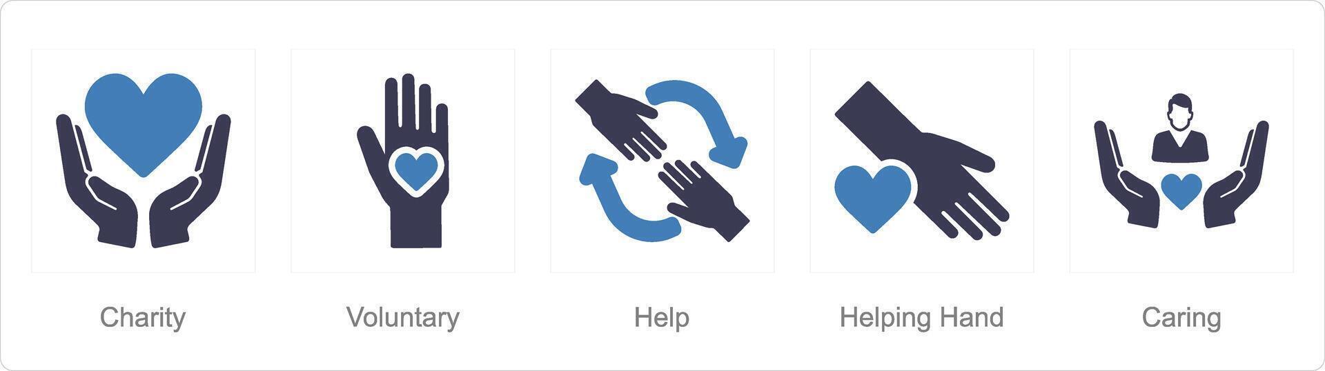 A set of 5 charity and donation icons as charity, voluntary, help vector