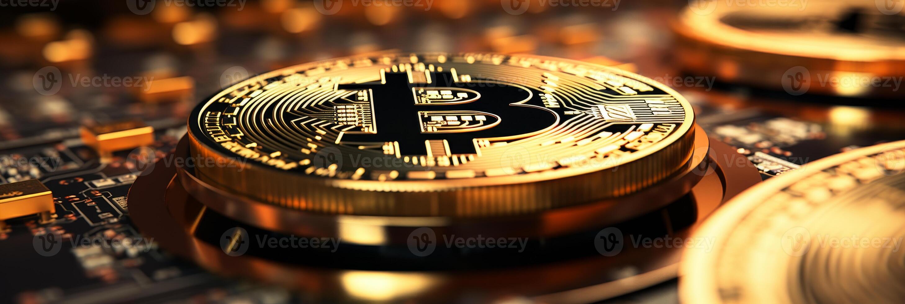 AI generated Banner Bitcoin blockchain cryptocurrency mining technology digital background wallpaper banner photo