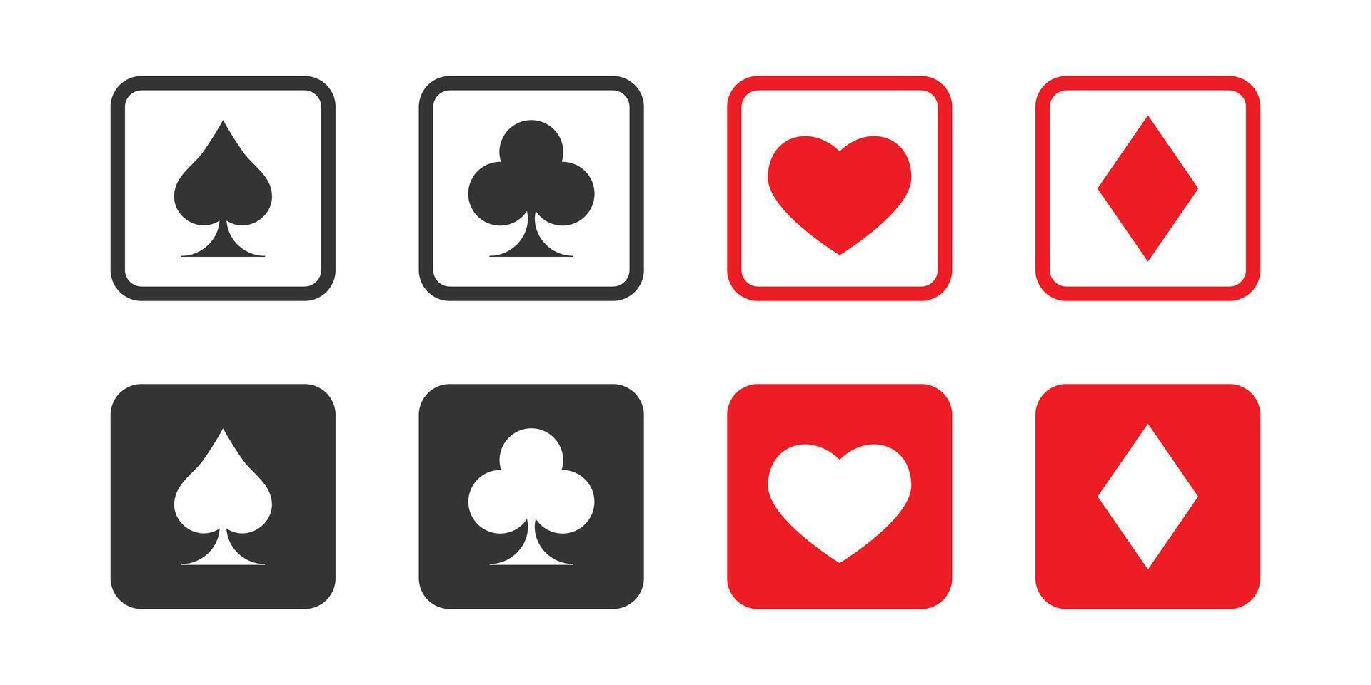 Suit of playing cards. Set of playing card symbols. Vector illustration.