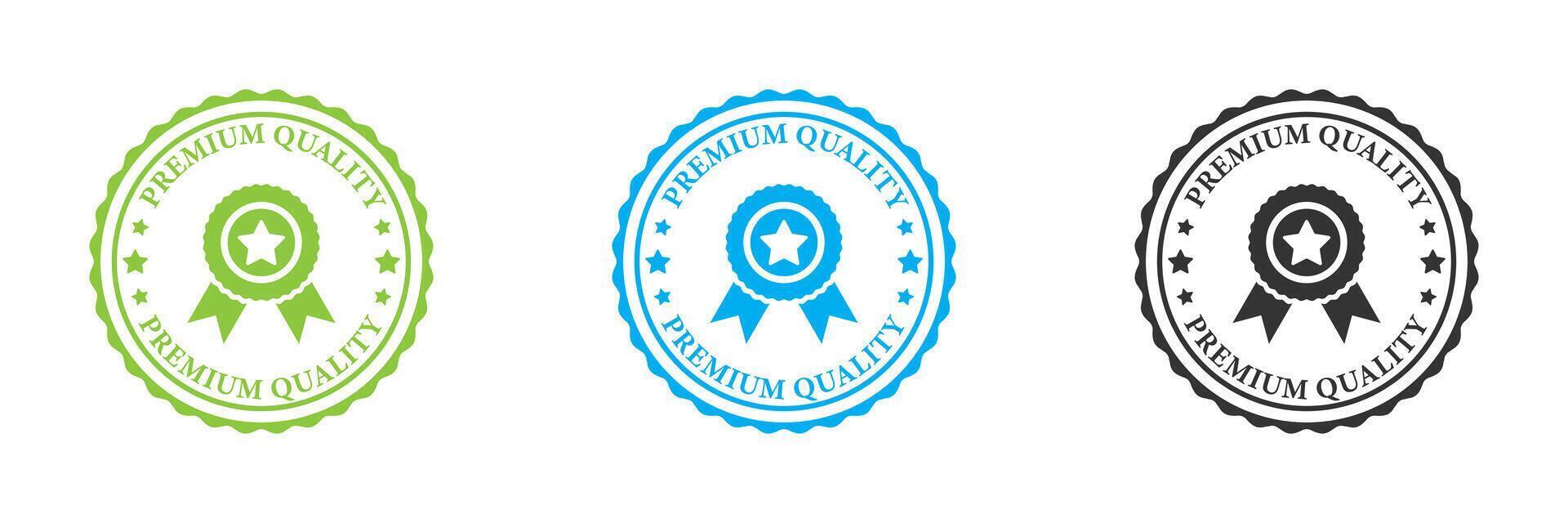 Premium quality icon set. Medal badge with star and ribbons. Premium product stamps of best quality logo. Vector illustration.