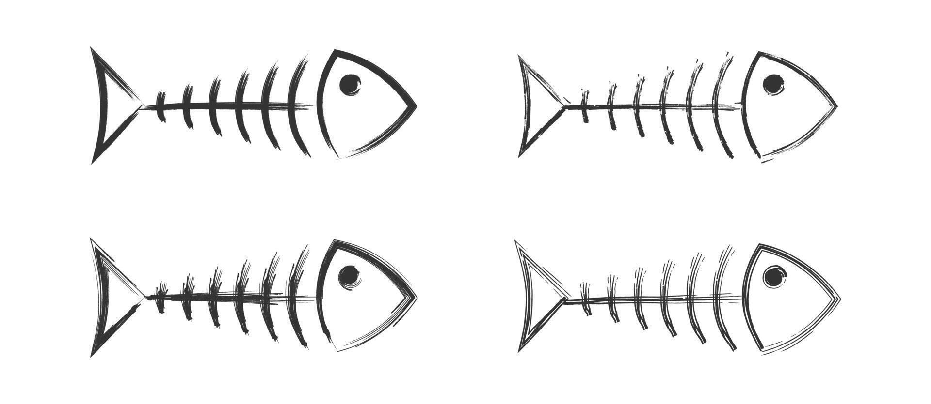 Hand drawn fish skeleton icon. Vector illustration.