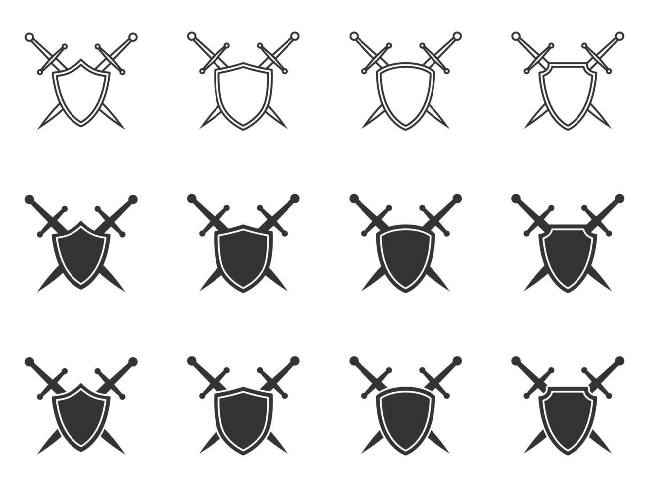 Swords crossed sheath icon set. Vector illustration.