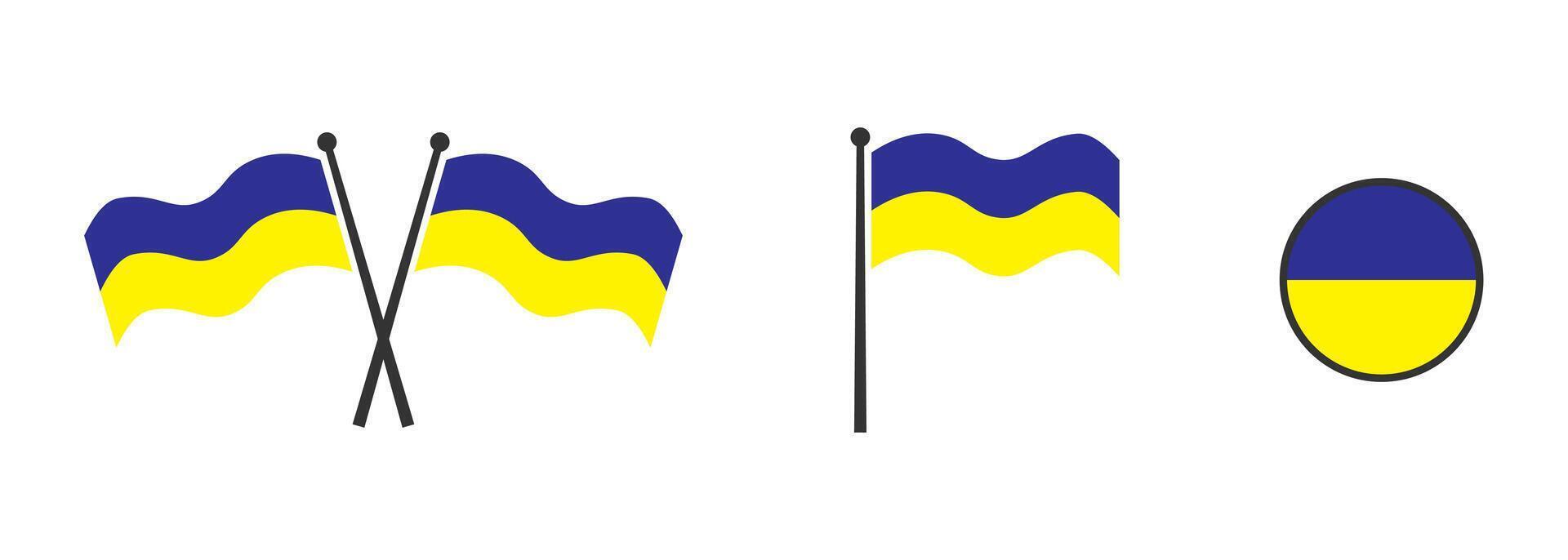 Flag of Ukraine. Waving flag of Ukraine. Round icon. Flat vector illustartion.