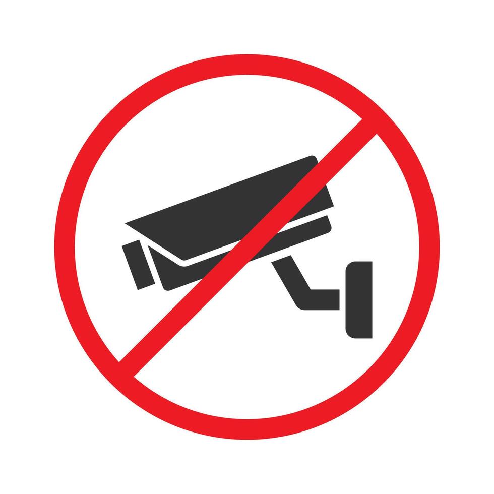 No security camera icon. Movie ban symbol. CCTV camera and prohibition sign. Vector illustration.