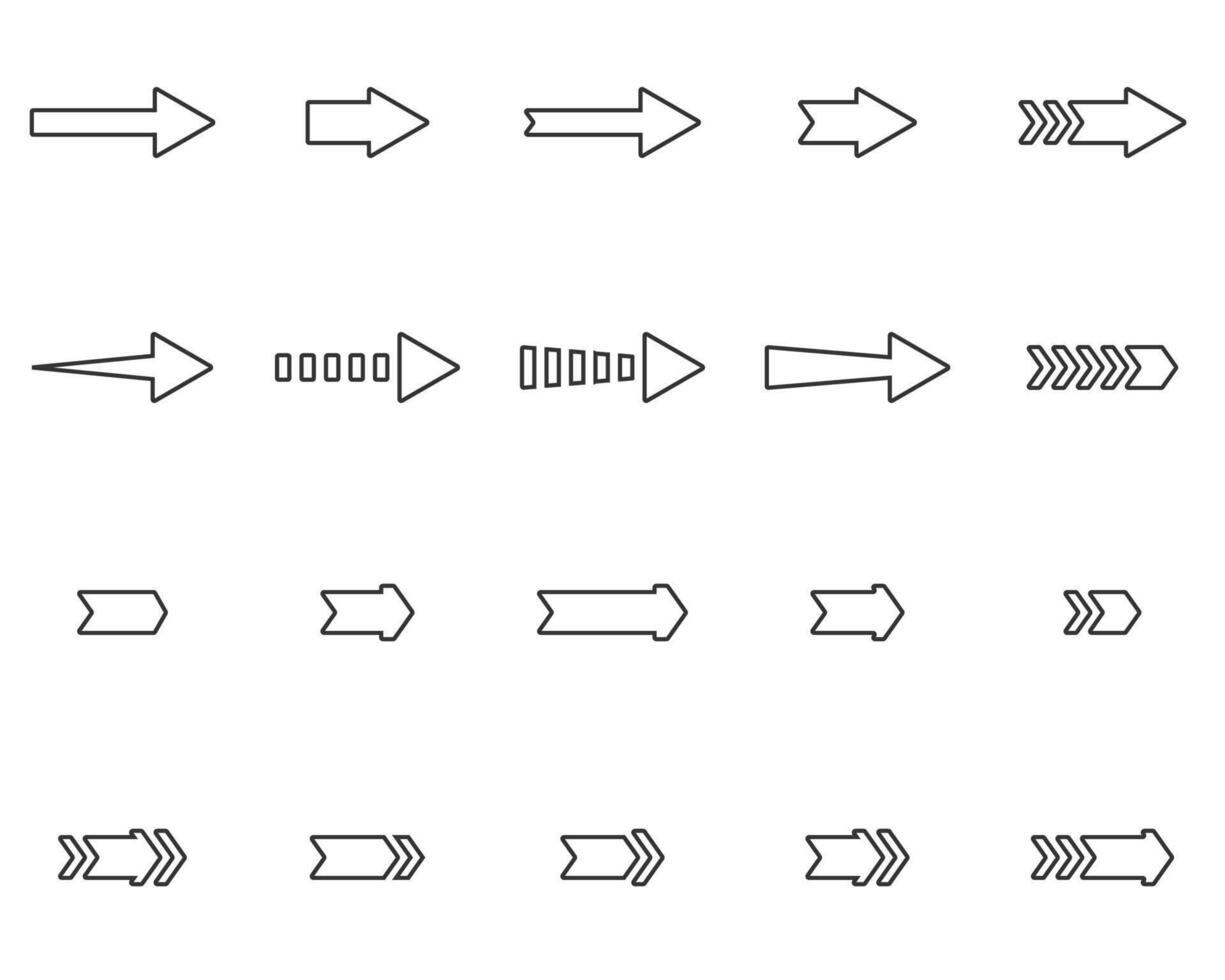 Stroke arrows icons set. Black arrows collection. Vector illustration isolated on white background.